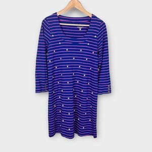 Lilly Pulitzer Resort Dress Sz S Blue Pink Striped Floral Beaded 3/4 Sleeve